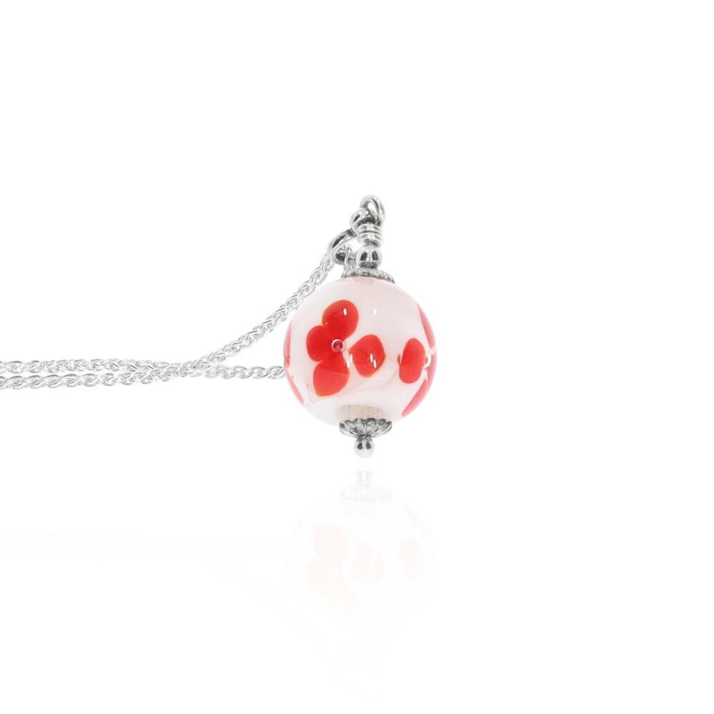 Heidi Red White Floral Murano Glass Pendant Heidi Kjeldsen Jewellery P1256 white