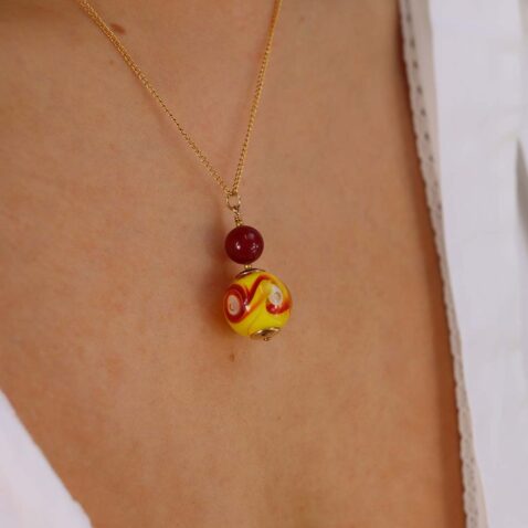 Heidi Red Yellow Swirl Glass Pendant Heidi Kjeldsen Jewellers P1351