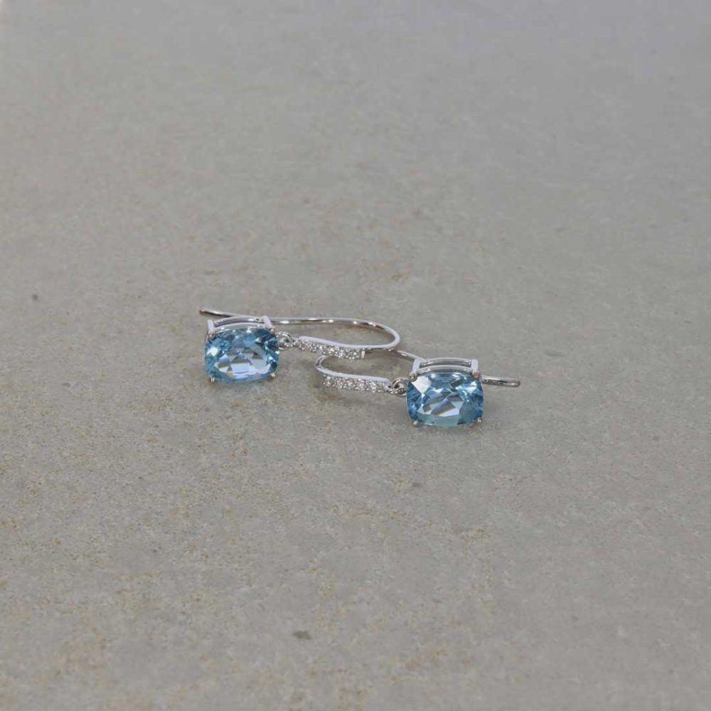 Deep Blue Aquamarine and Diamond drop earrings by Heidi Kjeldsen ER2439 still