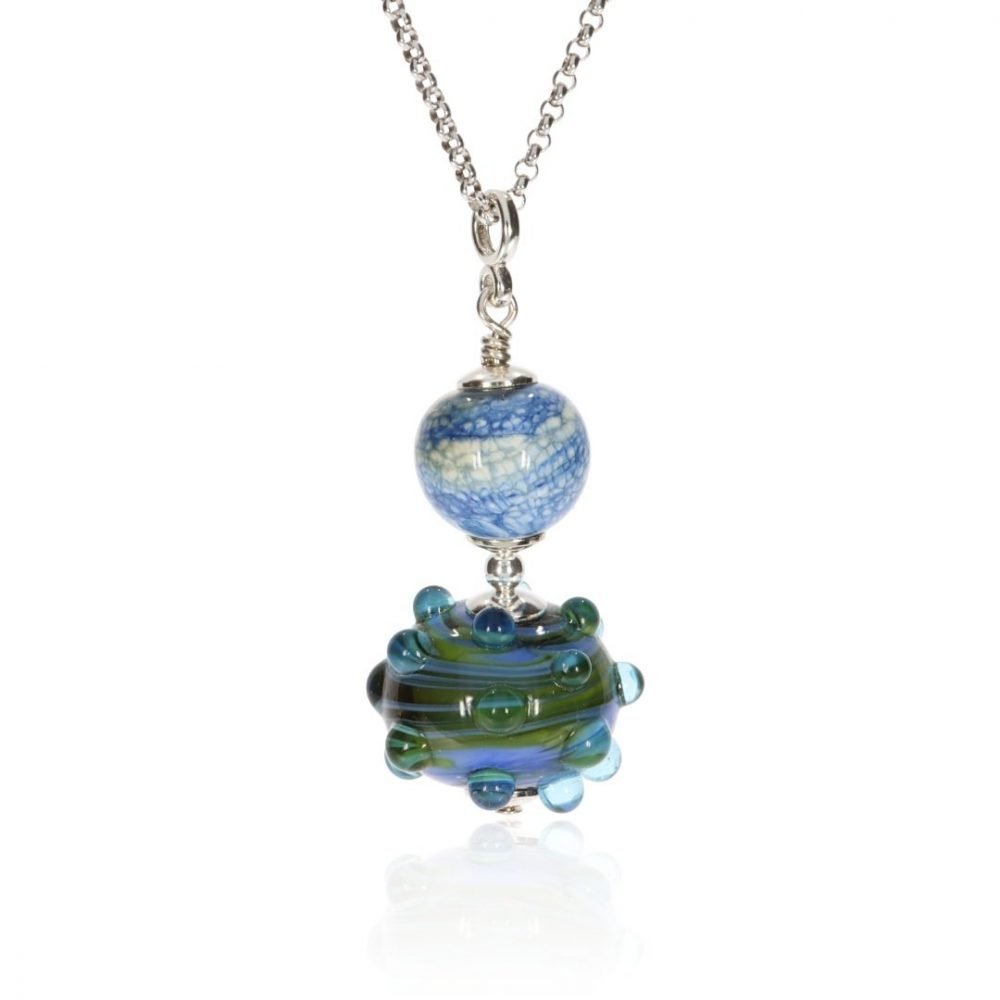 Blue Green Swirl Murano Glass and Dot Pendant by Heidi Kjeldsen jewellery P1384 Front
