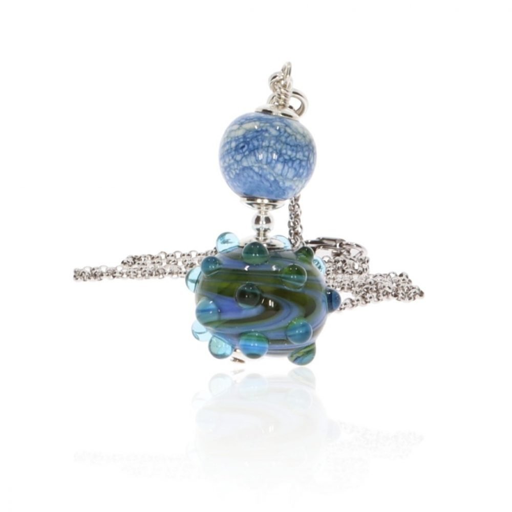 Blue Green Swirl Murano Glass and Dot Pendant by Heidi Kjeldsen jewellery P1384 Standing