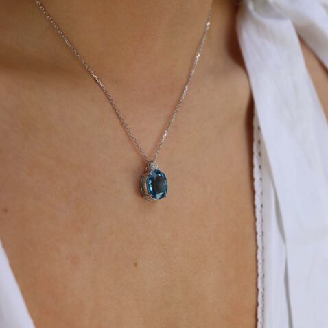 Freja Large Blue Topaz and Diamond Oval Pendant Heidi Kjeldsen Jewellers P1382A
