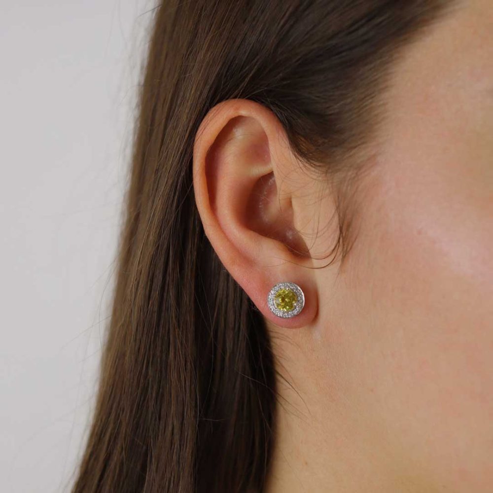 Stunning Burmese Sphene and Diamond Cluster Earrings by Heidi Kjeldsen Jewellery ER2378 Model