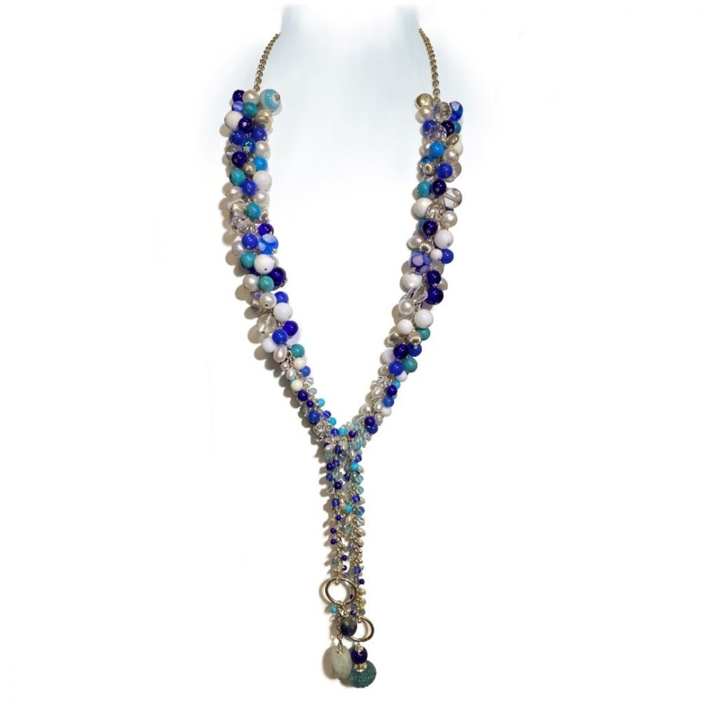 Striking Glass, Lapis Lazuli, Turquoise and Cultured Pearl Lariat ...