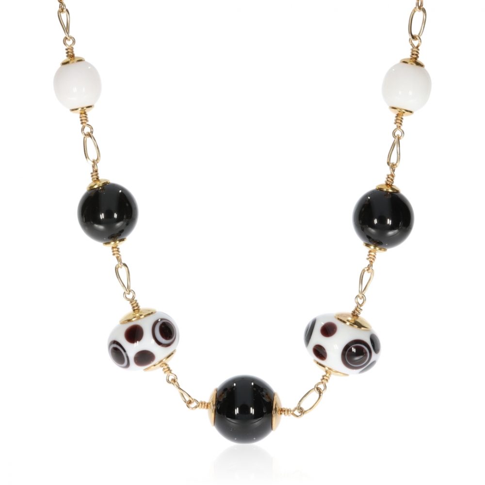 Striking Black and White Murano Glass Necklace By Heidi Kjeldsen NL1251 Front
