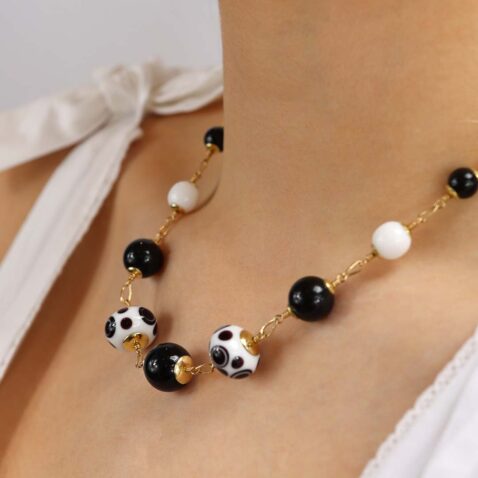 Heidi Black and White Glass and Black Onyx Necklace Heidi Kjeldsen Jewellers NL1251