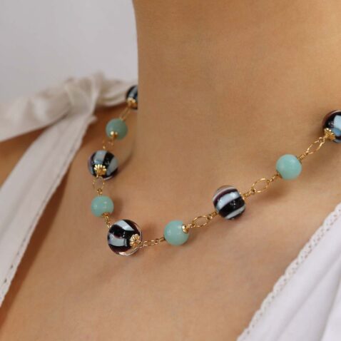 Heidi Green Amazonite and Striped Glass Necklace Heidi Kjeldsen Jewellers NL1248