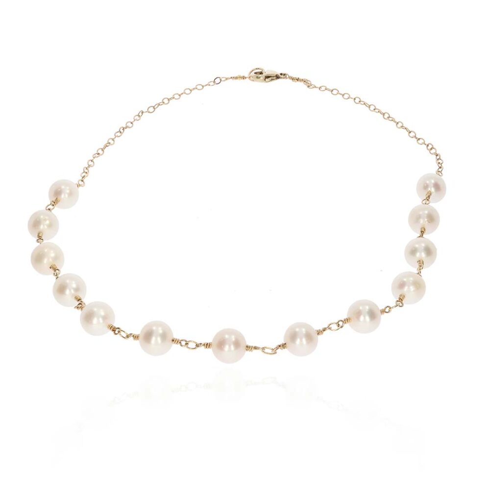 Margit Cultured Pearl Goldfilled Wire Wrapped Necklace Heidi Kjeldsen Jewellers NL1240 white