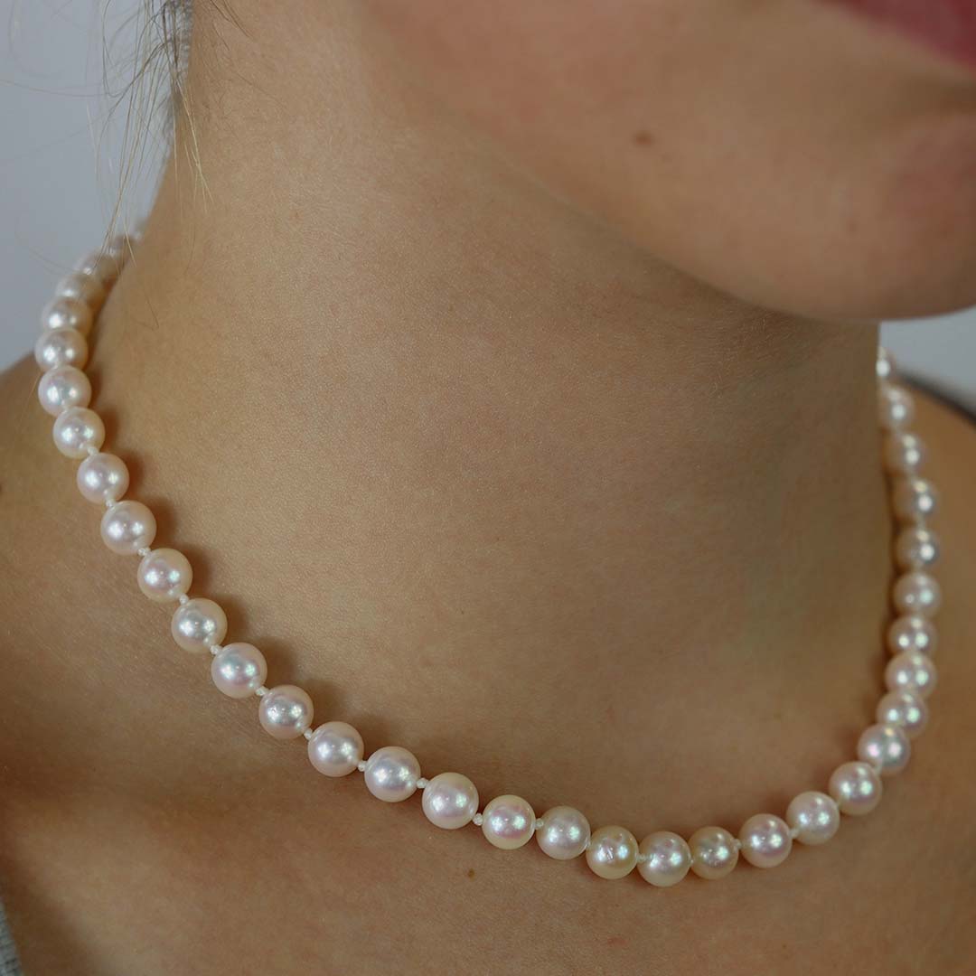 cultured pistachio handama Akoya Pearl Graduated Necklace 9.5 - 7 MM -  Seven Seas Pearls