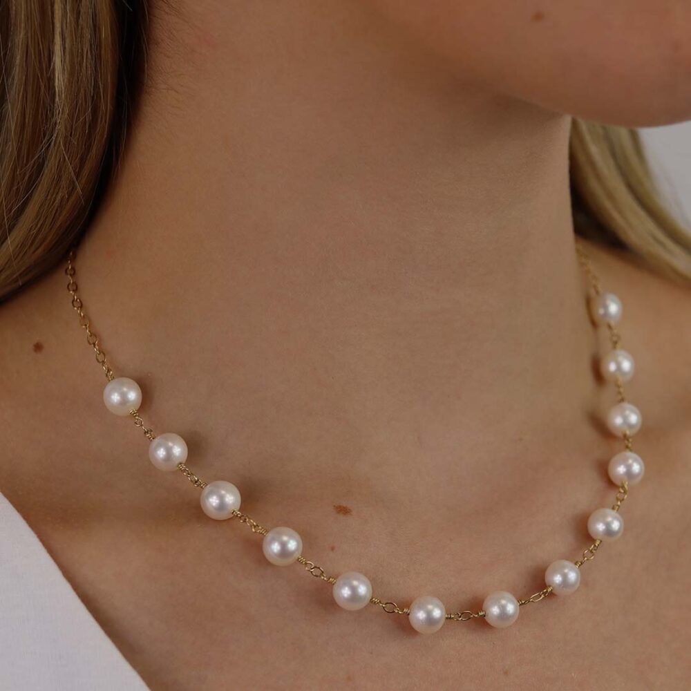 Elegant Cultured Pearl and Gold Filled Necklace by Heidi Kjeldsen Jewellers NL1240 Model