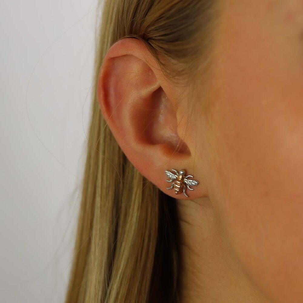 Espen Rose Gold Sterling Silver Bee EarStuds Heidi Kjeldsen Jewellery Model ER2505