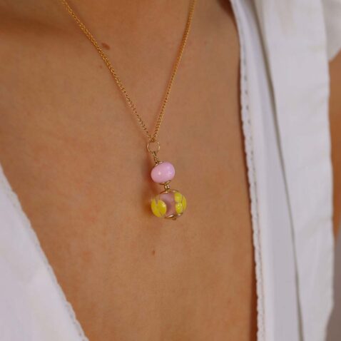 Heidi Pink Yellow Floral Glass Pendant Heidi Kjeldsen Jewellers P1398