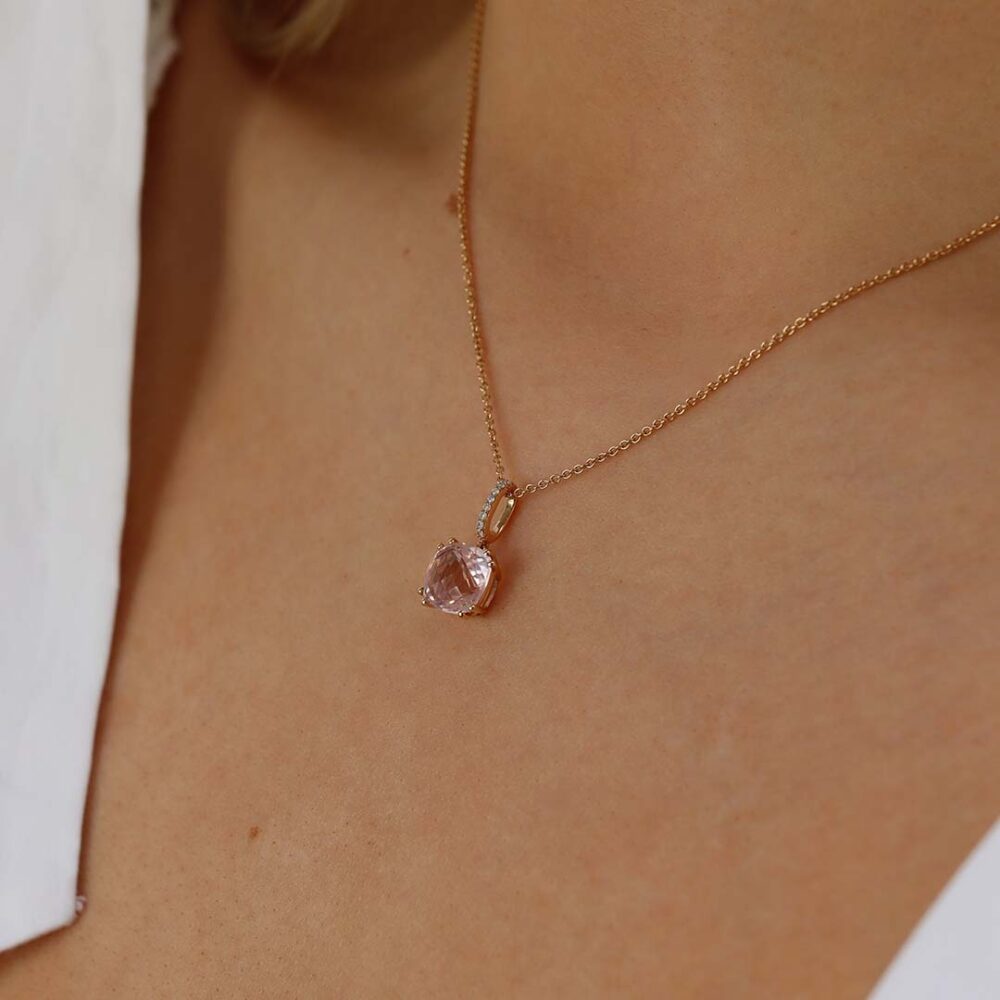 Jesper Rose Quartz and Diamond Pendant Heidi Kjeldsen Jewellers NL1260