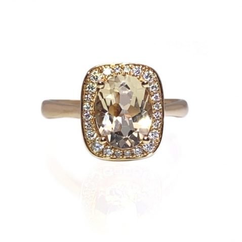 Morganite and Diamond Rose Gold Cluster Ring by Heidi Kjeldsen Jewellery R1623 front view