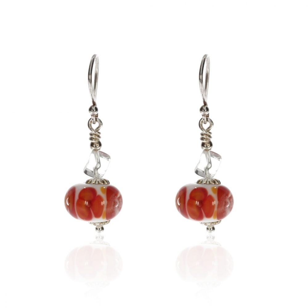 Red orange glass and sterling silver drop earrings by Heidi Kjeldsen ER2406 Front