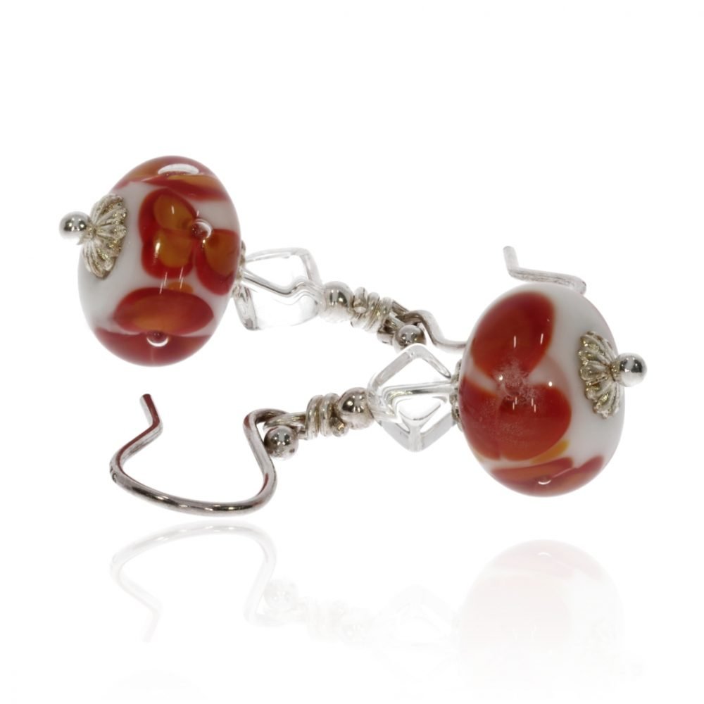 Red orange glass and sterling silver drop earrings by Heidi Kjeldsen ER2406 Side