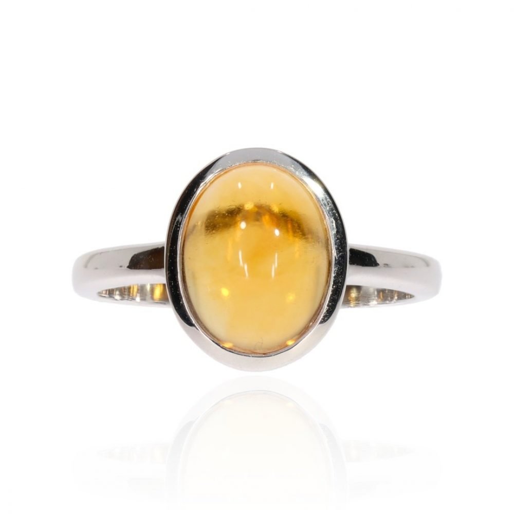 Warm Citrine Cabochon and White Gold Ring by Heidi Kjeldsen Jewellery R1562 Front View