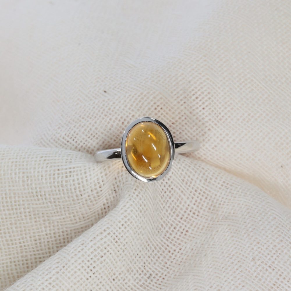 Warm Citrine Cabochon and White Gold Ring R1562 white
