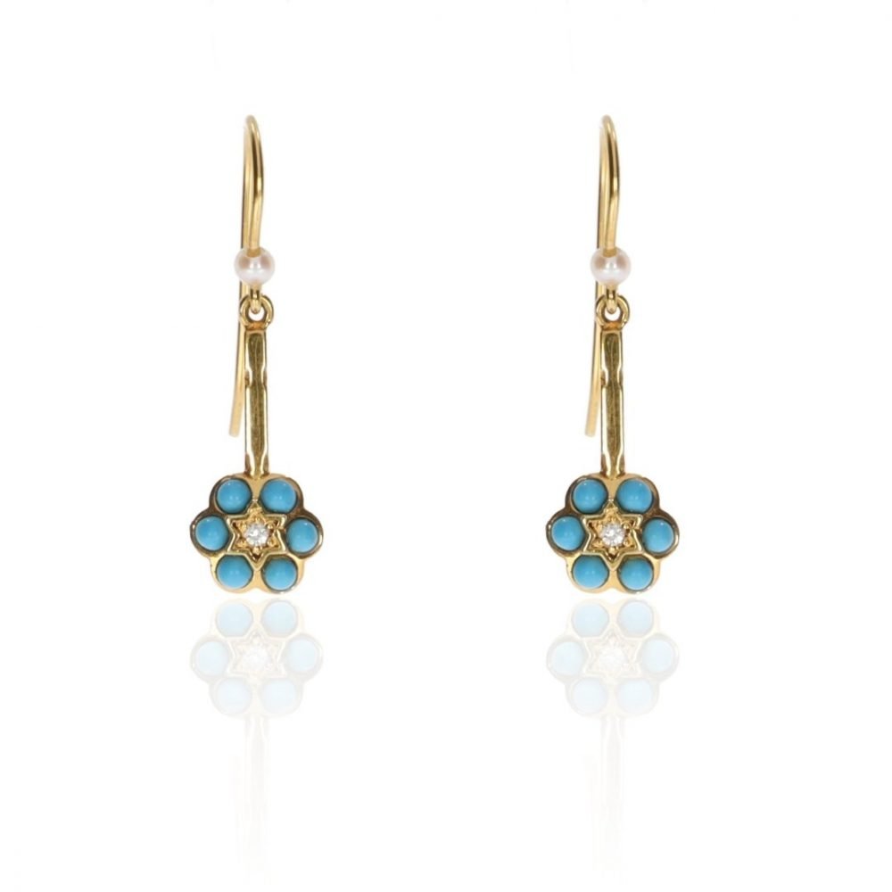 Beautiful Handmade Diamond, Turquoise and Cultured Pearl Drop Earrings By Heidi Kjeldsen Jewellery ER1060 Front