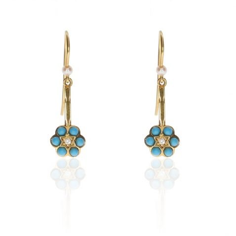 Beautiful Handmade Diamond, Turquoise and Cultured Pearl Drop Earrings By Heidi Kjeldsen Jewellery ER1060 Front