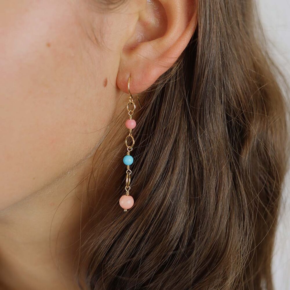 Casper Turquoise Pink Drop Earrings Heidi Kjeldsen Jewellery model ER2514