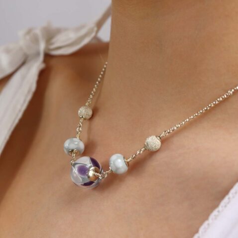 Heidi Grey and Lilac Glass Stardust Necklace Heidi Kjeldsen Jewellers NL1261