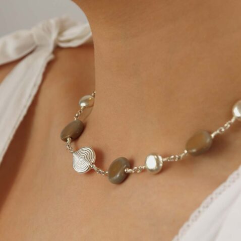 Heidi Khaki Glass and Botswana Agate Necklace Heidi Kjeldsen Jewellers NL1263