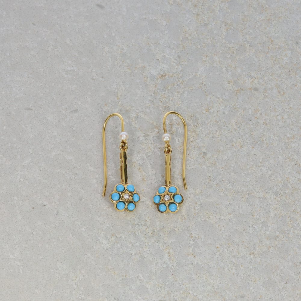 Heidi Kjeldsen Jewellery Diamond Turquoise and Cultured Pearl Earrings still ER1060