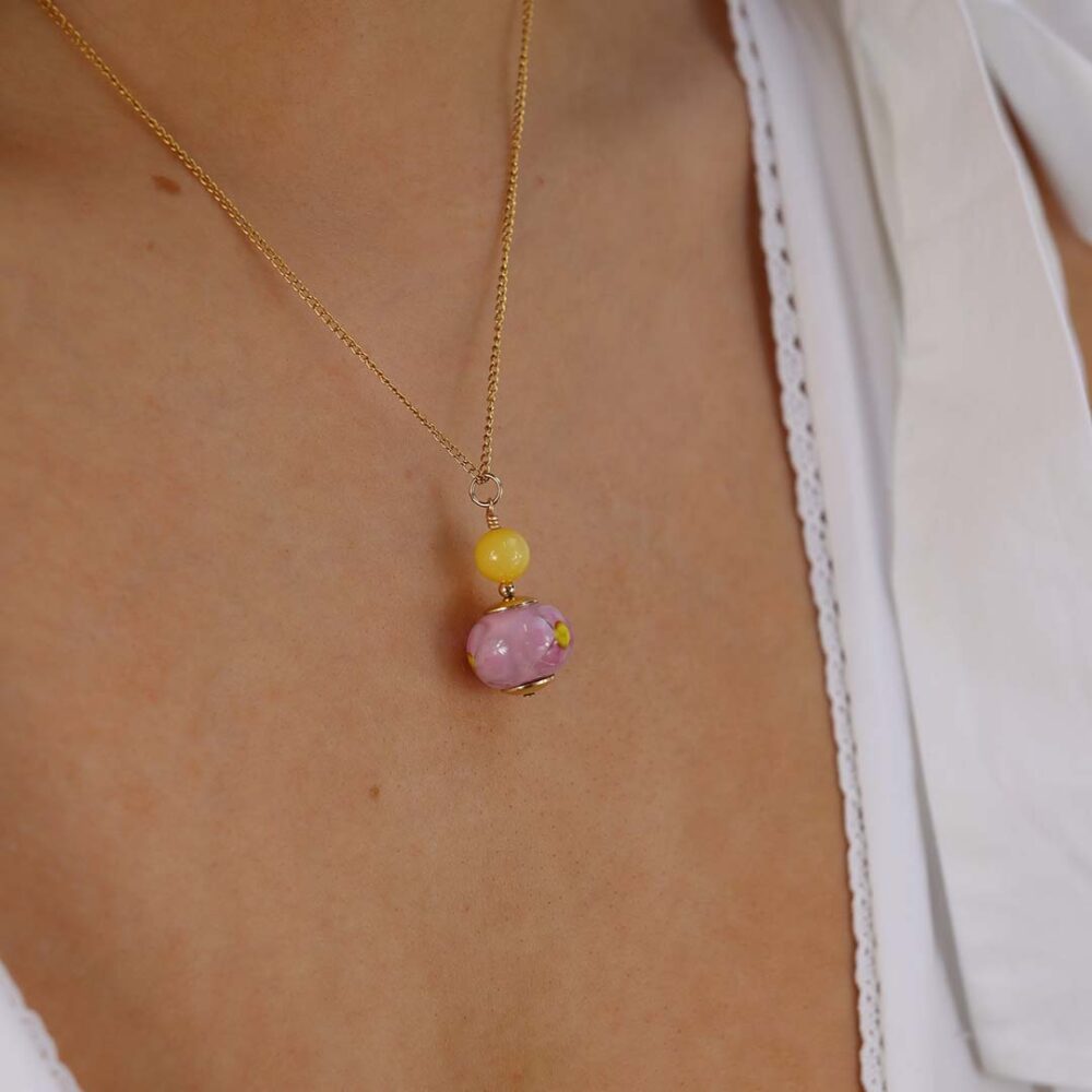 Heidi Pink Glass Pendant With Yellow Heidi Kjeldsen Jewellers P1399