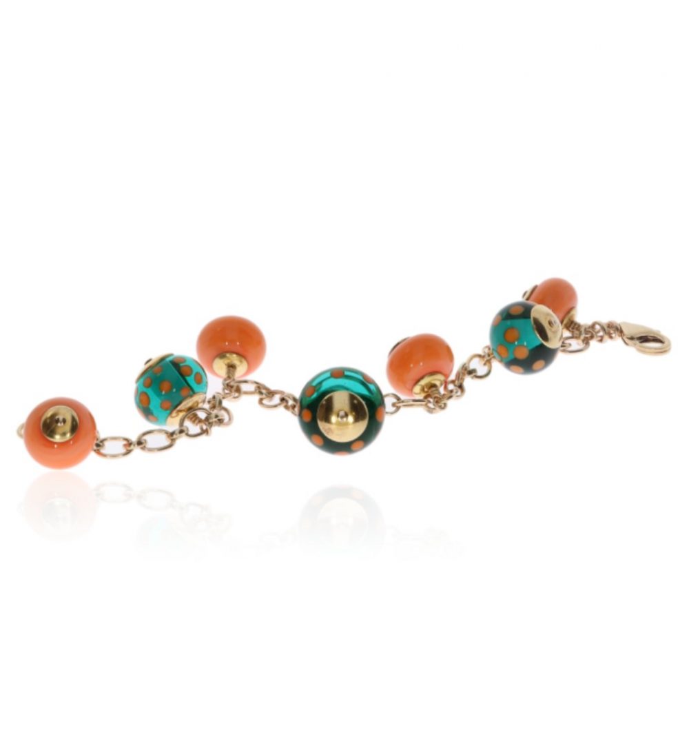 Orange and Teal Dotty Murano Glass Bracelet By Heidi Kjeldsen jeweller BL1367 long