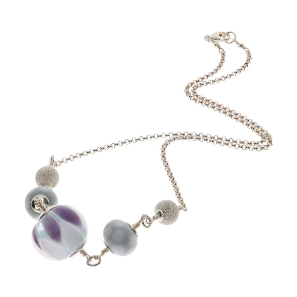 Purple and Grey Murano Glass and Silver Necklace By Heidi Kjeldsen Jewellers NL1261 Top view