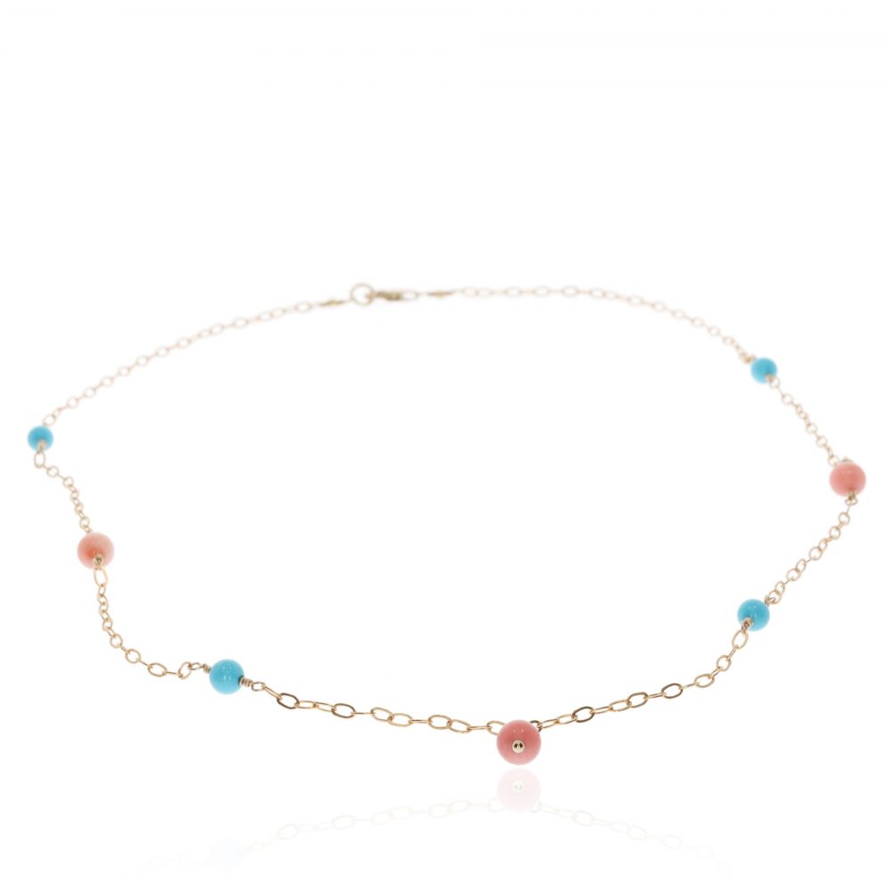 Pretty Pink and Turquoise Necklace By Heidi Kjeldsen Jewellery NL1269 flat