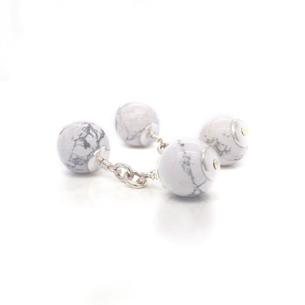 Attractive White Howlite and Sterling Silver Cufflinks CL293 side view by Heidi Kjeldsen Jewellery
