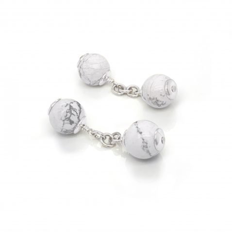 Attractive White Howlite and Sterling Silver Cufflinks CL293 on top view by Heidi Kjeldsen Jewellery