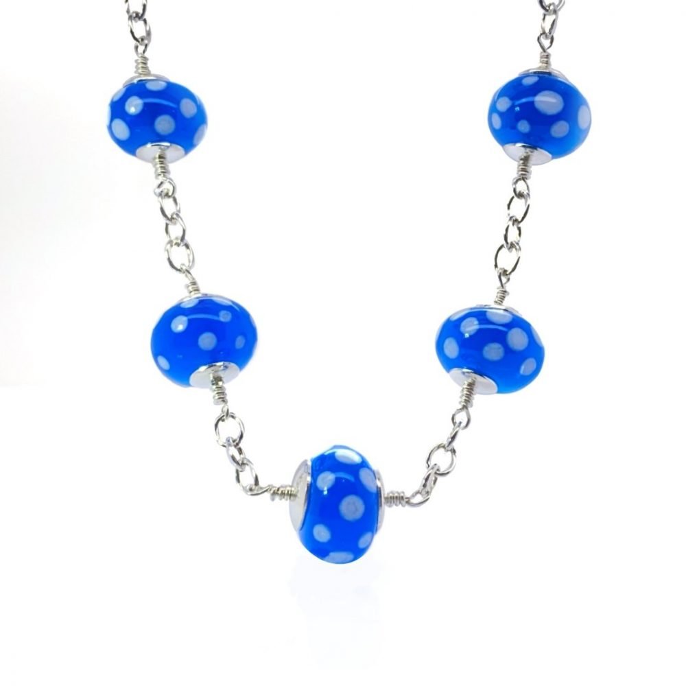 Blue and white Dotted Murano Glass Necklace NL1270 B