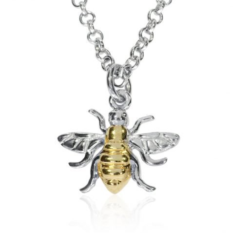 Small Gold Plated Sterling Silver Bee Pendant P1395 Front View