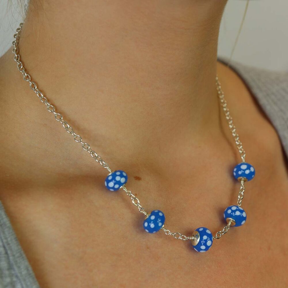 Blue and white Dotted Murano Glass Necklace NL1270 Model