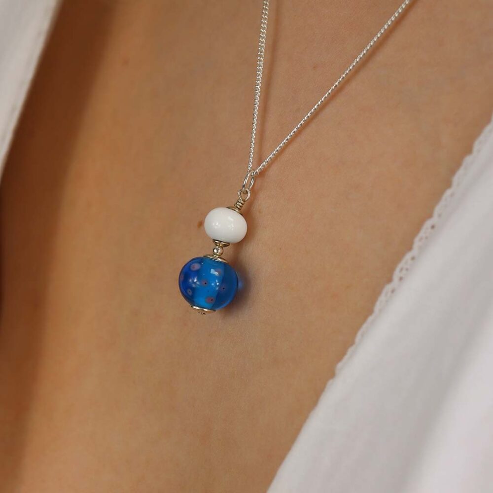 Heidi Blue and White Glass Pendant Heidi Kjeldsen Jewellers P1426