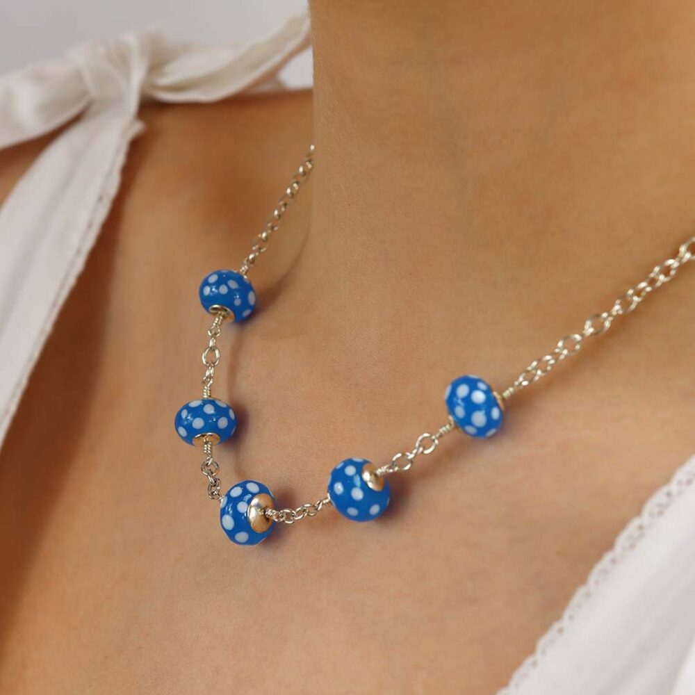 Heidi Blue and White Spotty Glass Necklace Heidi Kjeldsen Jewellers NL1270