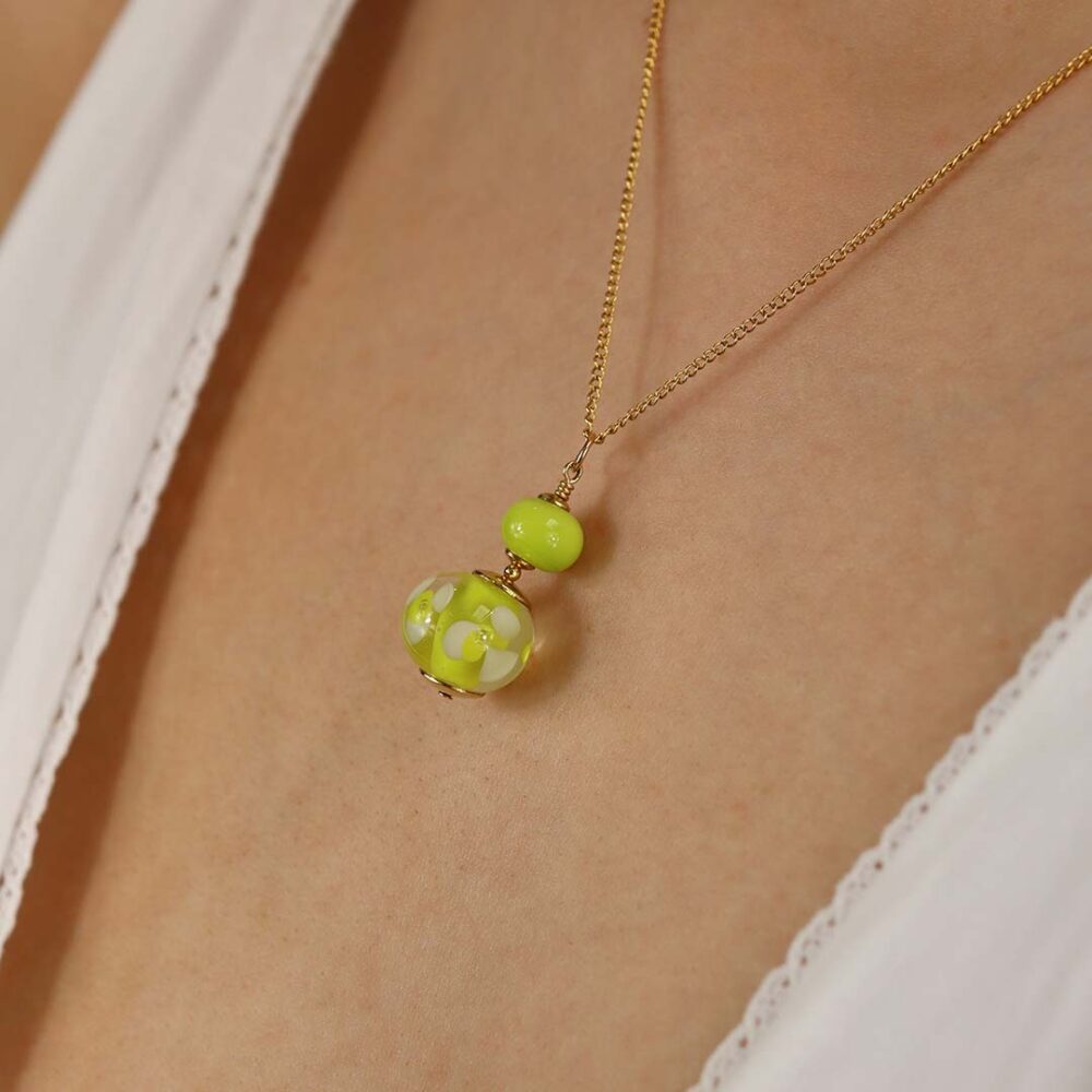 Heidi Lime Green Floral Glass Pendant Heidi Kjeldsen Jewellers P1421