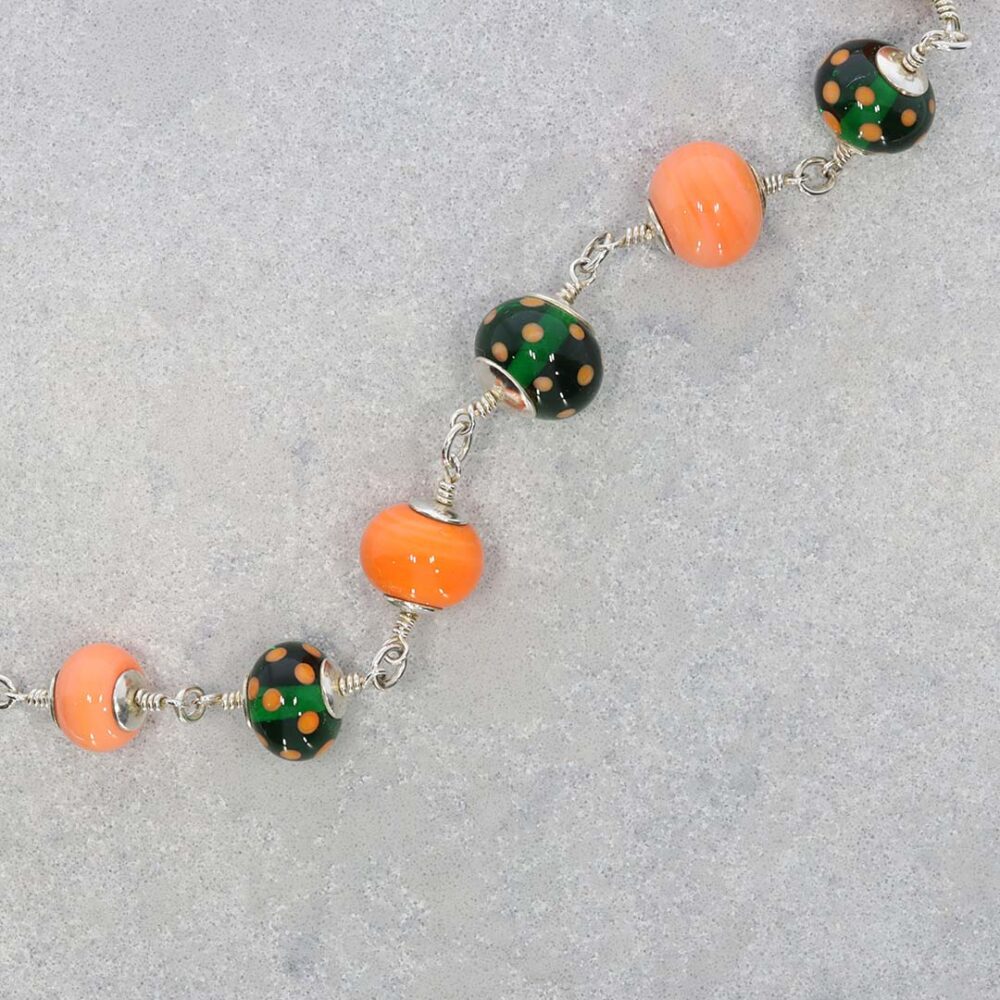 Heidi Orange Green Spotty Murano Glass Necklace Heidi Kjeldsen Jewellers NL1273 still