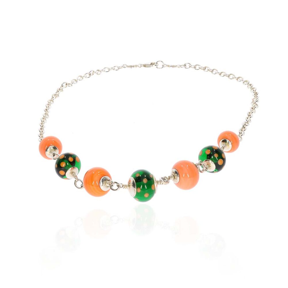 Heidi Orange Green Spotty Murano Glass Necklace Heidi Kjeldsen Jewellers NL1273 white