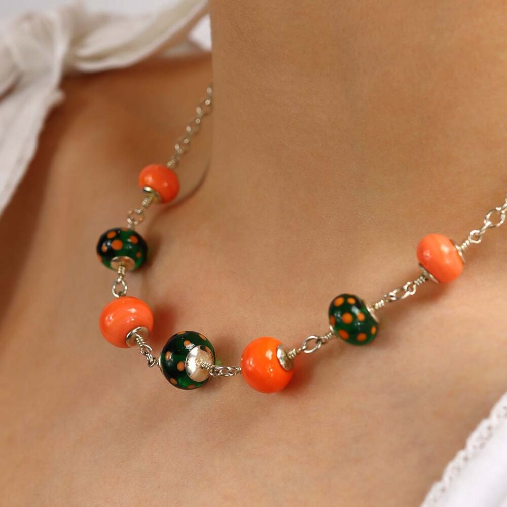Heidi Orange and Green Glass Necklace Heidi Kjeldsen Jewellers NL1273