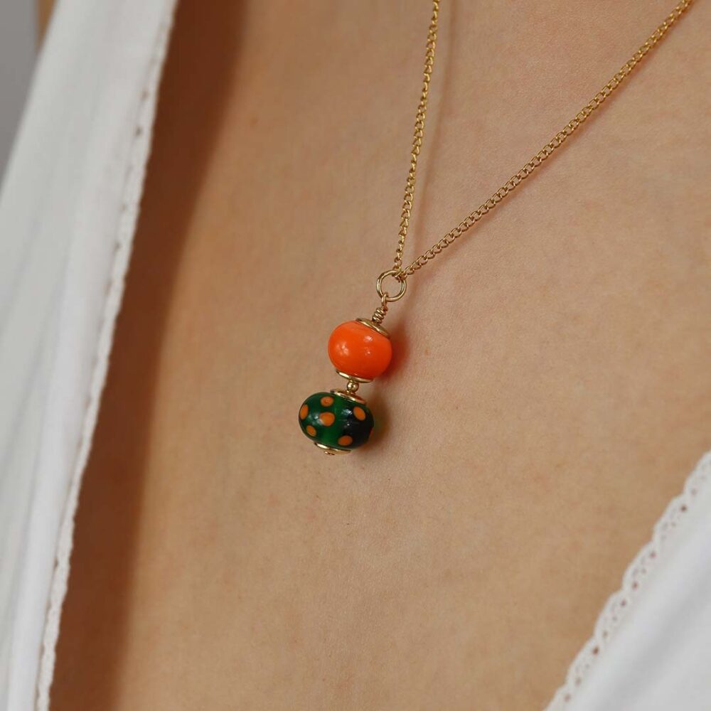 Heidi Orange and Green Glass Pendant Heidi Kjeldsen Jewellers P1428