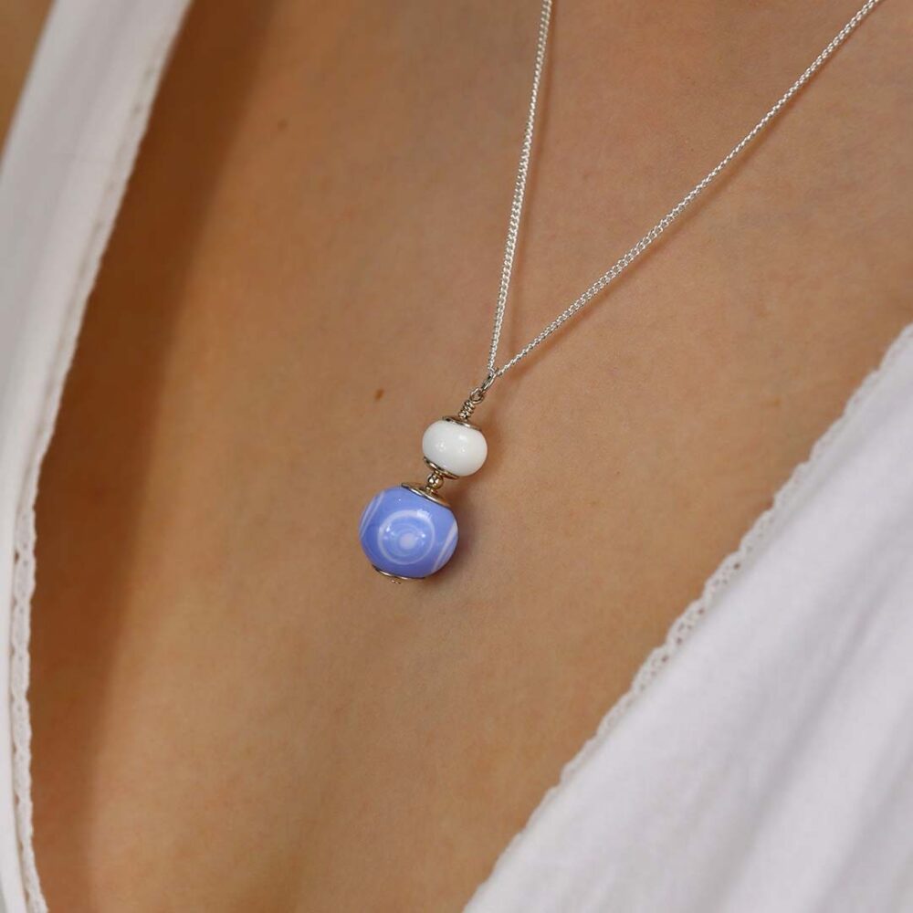 Heidi Pale Blue and White Spotted Glass Pendant Heidi Kjeldsen Jewellers P1418