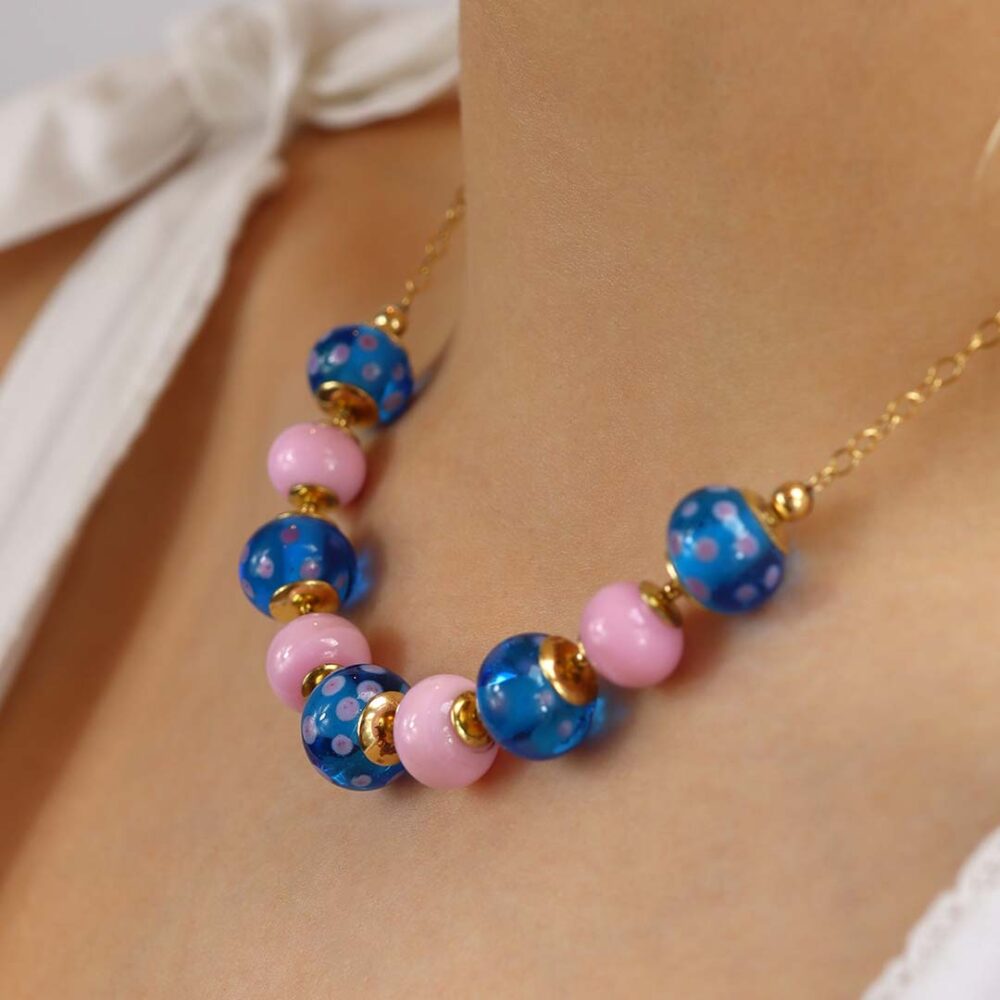 Heidi Pink and Blue Glass Necklace Heidi Kjeldsen Jewellers NL1274