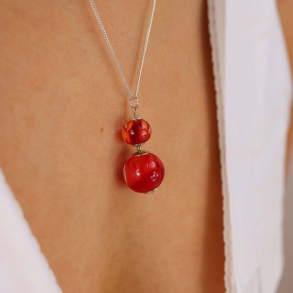 Heidi Red and Orange Glass Pendant HeidKjeldsen Jewellers P1422