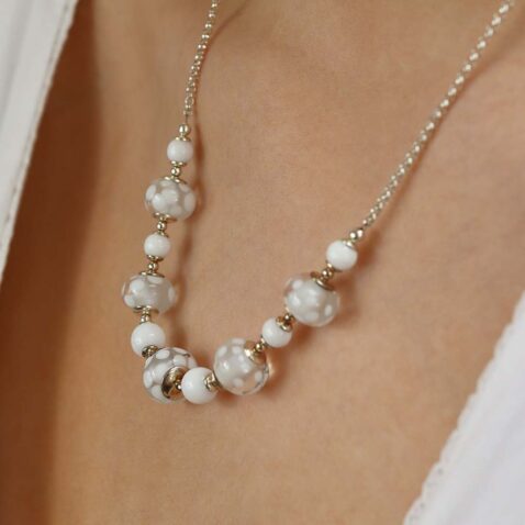 Heidi White Glass and Silver Necklace Heidi Kjeldsen Jewellers NL1271