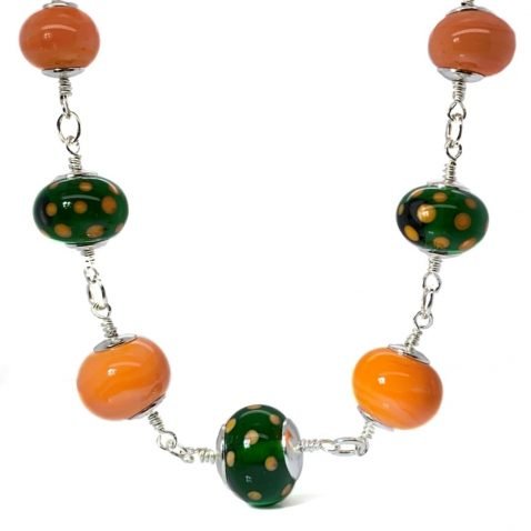 Orange and green murano glass necklace by Heidi Kjeldsen Jewellery NL1273 A