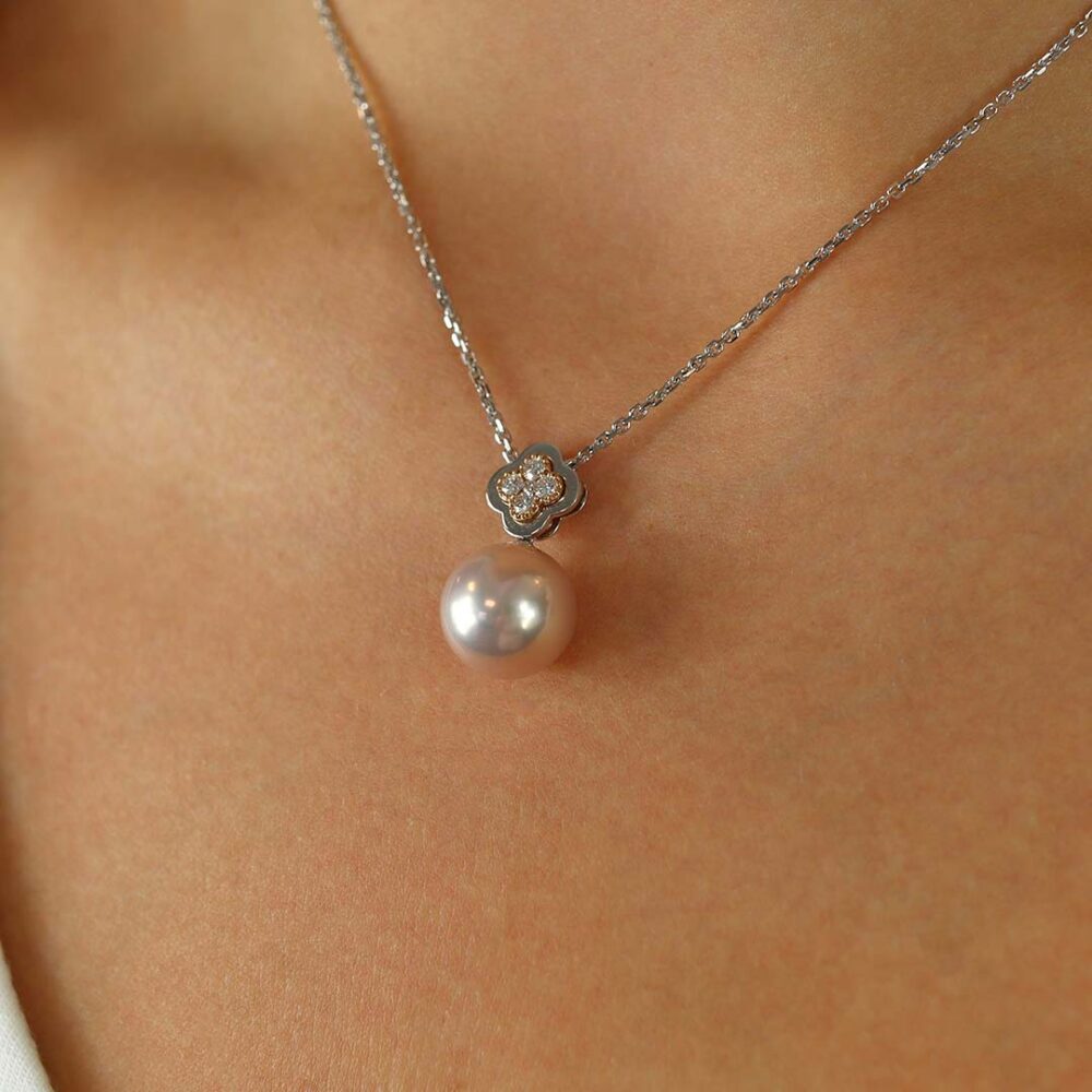 Alma Pink South Sea Pearl and Diamond Pendant Heidi Kjeldsen Jewellery NL1276 Model